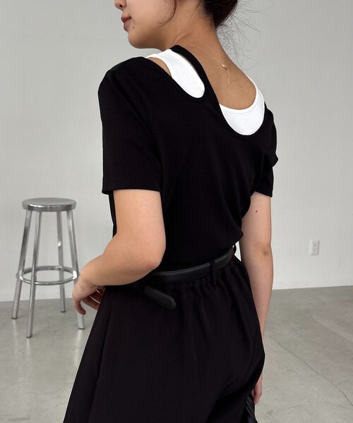 CAPRICIEUX LE'MAGE(カプリシューレマージュ)の「【1枚で着映え】レイヤードアシメネックTシャツ(Tシャツ/カットソー・レディース・グレー/ベージュ/ブラック・FREE)」の6枚目の写真