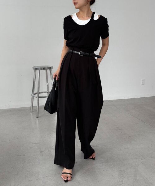 CAPRICIEUX LE'MAGE(カプリシューレマージュ)の「【1枚で着映え】レイヤードアシメネックTシャツ(Tシャツ/カットソー・レディース・グレー/ベージュ/ブラック・FREE)」の7枚目の写真