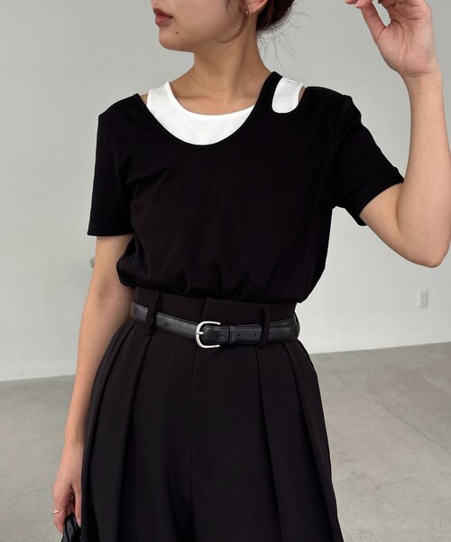 CAPRICIEUX LE'MAGE(カプリシューレマージュ)の「【1枚で着映え】レイヤードアシメネックTシャツ(Tシャツ/カットソー・レディース・グレー/ベージュ/ブラック・FREE)」の8枚目の写真