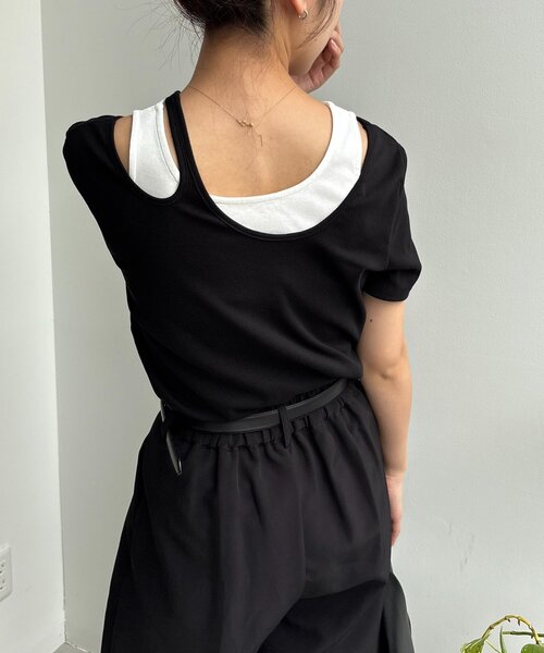 CAPRICIEUX LE'MAGE(カプリシューレマージュ)の「【1枚で着映え】レイヤードアシメネックTシャツ(Tシャツ/カットソー・レディース・グレー/ベージュ/ブラック・FREE)」の9枚目の写真