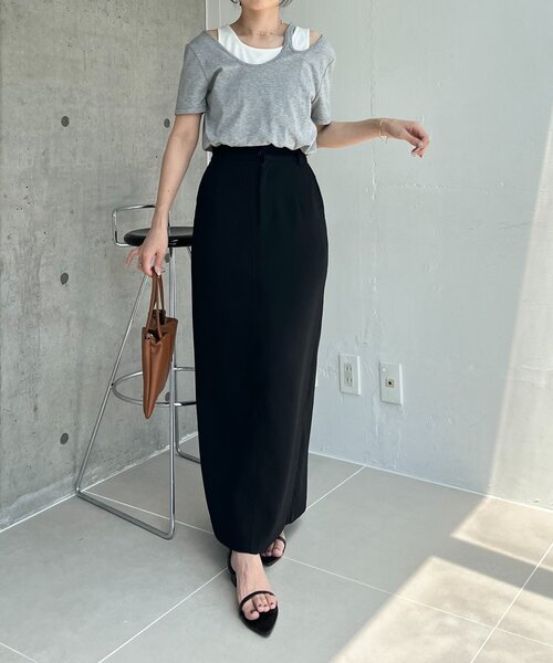 CAPRICIEUX LE'MAGE(カプリシューレマージュ)の「【1枚で着映え】レイヤードアシメネックTシャツ(Tシャツ/カットソー・レディース・グレー/ベージュ/ブラック・FREE)」の15枚目の写真