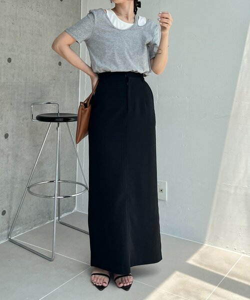 CAPRICIEUX LE'MAGE(カプリシューレマージュ)の「【1枚で着映え】レイヤードアシメネックTシャツ(Tシャツ/カットソー・レディース・グレー/ベージュ/ブラック・FREE)」の18枚目の写真