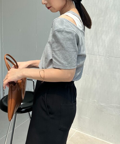 1枚で着映え】レイヤードアシメネックTシャツ（Tシャツ