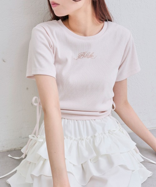 OLIVE des OLIVE(オリーブデオリーブ)の「脇ドロストテレコトップス(Tシャツ/カットソー・レディース・ブラック/ピンク/レッド/オフホワイト・FREE)」の3枚目の写真