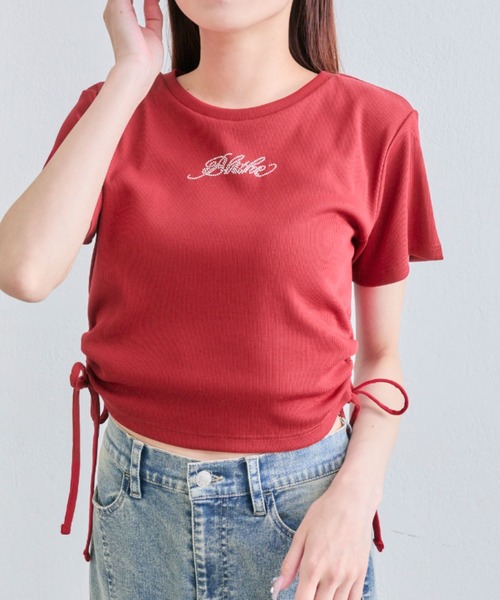 OLIVE des OLIVE(オリーブデオリーブ)の「脇ドロストテレコトップス(Tシャツ/カットソー・レディース・ブラック/ピンク/レッド/オフホワイト・FREE)」の12枚目の写真