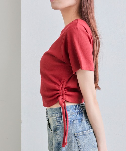 OLIVE des OLIVE(オリーブデオリーブ)の「脇ドロストテレコトップス(Tシャツ/カットソー・レディース・ブラック/ピンク/レッド/オフホワイト・FREE)」の13枚目の写真