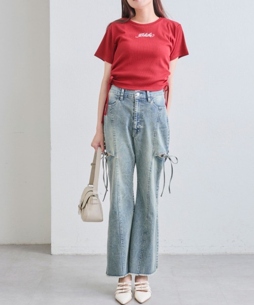 OLIVE des OLIVE(オリーブデオリーブ)の「脇ドロストテレコトップス(Tシャツ/カットソー・レディース・ブラック/ピンク/レッド/オフホワイト・FREE)」の18枚目の写真
