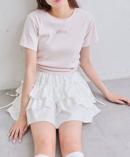 OLIVE des OLIVE(オリーブデオリーブ)の「脇ドロストテレコトップス(Tシャツ/カットソー・レディース・ブラック/ピンク/レッド/オフホワイト・FREE)」の7枚目の写真