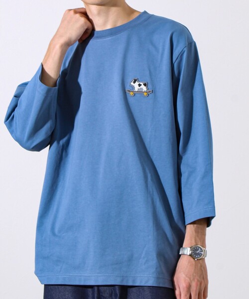 GLOSTER(グロスター)の「【GLOSTER/グロスター】デジブル 七分袖Tシャツ ドット刺繍(Tシャツ/カットソー・メンズ・ホワイト/ブラック/グレイッシュブルー・S/M/L)」の3枚目の写真