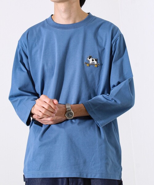 GLOSTER(グロスター)の「【GLOSTER/グロスター】デジブル 七分袖Tシャツ ドット刺繍(Tシャツ/カットソー・メンズ・ホワイト/ブラック/グレイッシュブルー・S/M/L)」の9枚目の写真