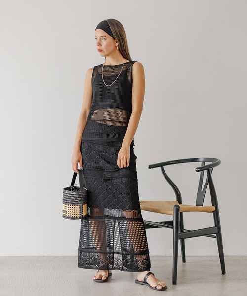 BAYFLOW（ベイフロー）の「透かし柄ニットスカート（スカート・レディース・アイボリー/ブラック・FREE）」の19枚目の写真