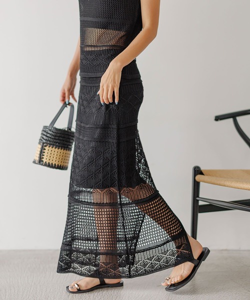 BAYFLOW（ベイフロー）の「透かし柄ニットスカート（スカート・レディース・アイボリー/ブラック・FREE）」の17枚目の写真
