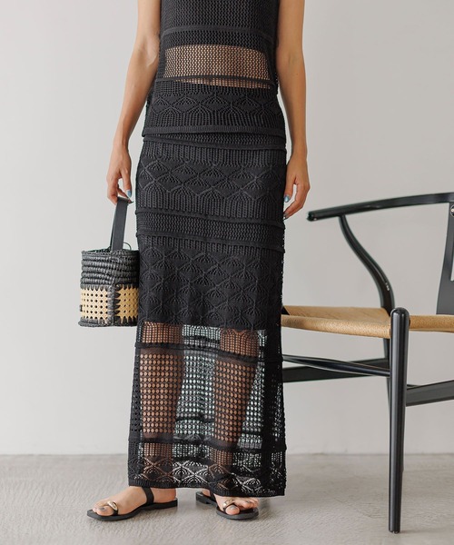 BAYFLOW（ベイフロー）の「透かし柄ニットスカート（スカート・レディース・アイボリー/ブラック・FREE）」の16枚目の写真