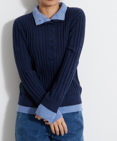 UNDOVE(アンドゥーブ)の「UNDOVE 多ボタン使い配色ニットプルオーバー (重ね着冬/ケーブルニット/セーター/UV/ストレッチ)(ニット/セーター・レディース・ネイビー/グレー/ブラック・LARGE/MEDIUM/X-LARGE)」の22枚目の写真