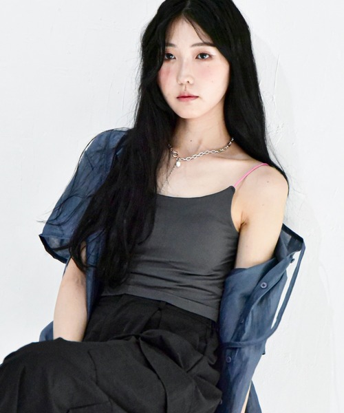 Y/lim（イリム）の「カップ付きクロップド丈配色紐キャミ（キャミソール・レディース・チャコール/ブラウン/オフホワイト・FREE）」の22枚目の写真