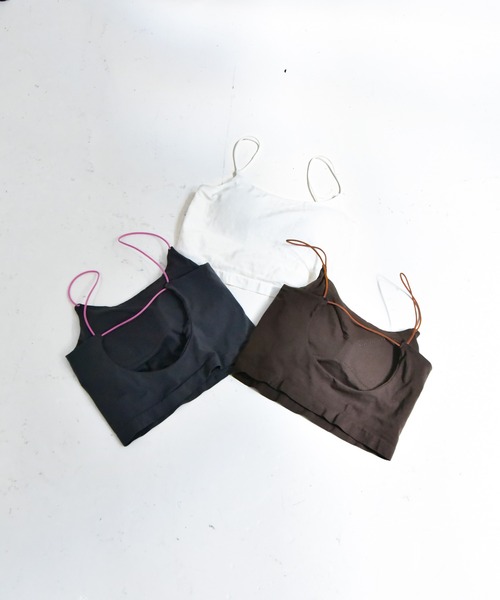 Y/lim（イリム）の「カップ付きクロップド丈配色紐キャミ（キャミソール・レディース・チャコール/ブラウン/オフホワイト・FREE）」の4枚目の写真