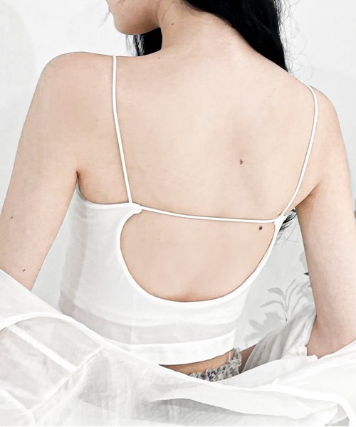 Y/lim（イリム）の「カップ付きクロップド丈配色紐キャミ（キャミソール・レディース・チャコール/ブラウン/オフホワイト・FREE）」の5枚目の写真