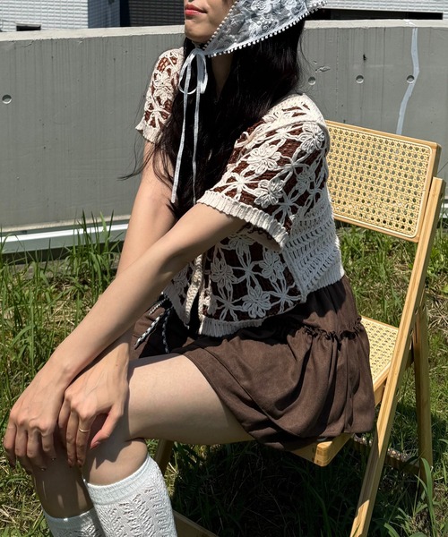 AS KNOW AS plus（アズノゥアズプラス）の「○クロシェ編み 花柄半袖