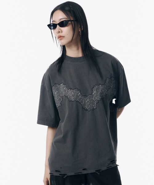 JOSE MOON(ジョゼムーン)の「DAMAGE TSHIRT/ダメージTシャツ(Tシャツ/カットソー・レディース・ホワイト/ベージュ系その他/チャコールグレー/ブルー・FREE)」の12枚目の写真