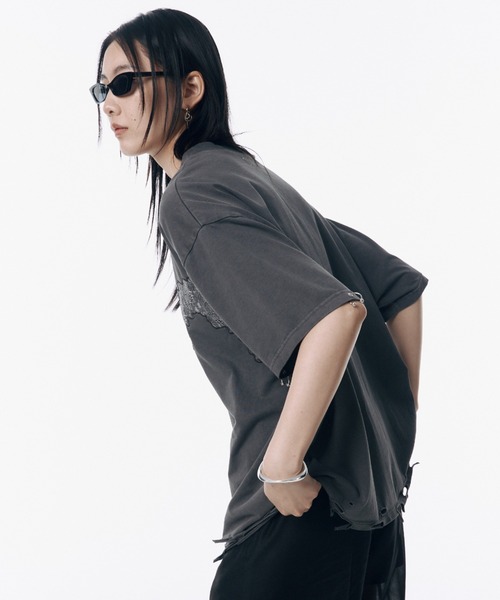 JOSE MOON(ジョゼムーン)の「DAMAGE TSHIRT/ダメージTシャツ(Tシャツ/カットソー・レディース・ホワイト/ベージュ系その他/チャコールグレー/ブルー・FREE)」の13枚目の写真