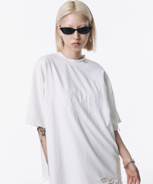 JOSE MOON(ジョゼムーン)の「DAMAGE TSHIRT/ダメージTシャツ(Tシャツ/カットソー・レディース・ホワイト/ベージュ系その他/チャコールグレー/ブルー・FREE)」の10枚目の写真