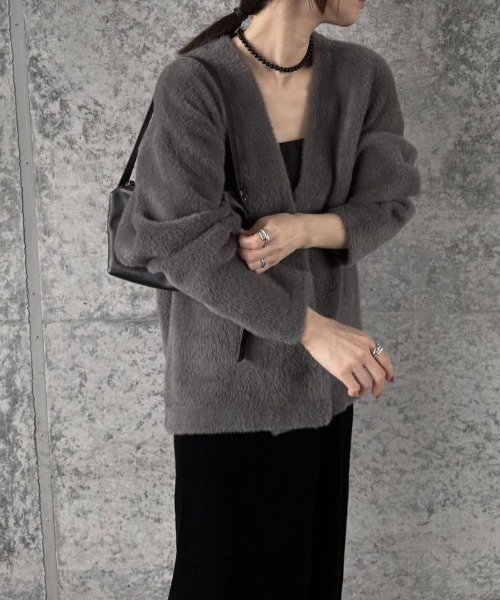 Doux archives（ドゥアルシーヴ）の「【昨年即完売アイテム】ダブルフェイスシャギーカーデ（カーディガン/ボレロ・レディース・ブラウン/チャコールグレー/ブルー/アイボリー・FREE）」の3枚目の写真