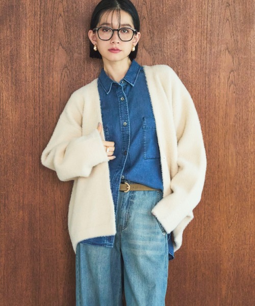 Doux archives（ドゥアルシーヴ）の「【昨年即完売アイテム】ダブルフェイスシャギーカーデ（カーディガン/ボレロ・レディース・ブラウン/チャコールグレー/ブルー/アイボリー・FREE）」の2枚目の写真