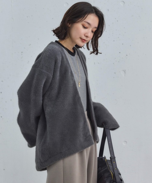 Doux archives（ドゥアルシーヴ）の「【昨年即完売アイテム】ダブルフェイスシャギーカーデ（カーディガン/ボレロ・レディース・ブラウン/チャコールグレー/ブルー/アイボリー・FREE）」の20枚目の写真