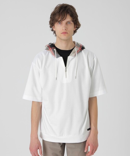 BLACK LABEL CRESTBRIDGE（ブラックレーベル・クレストブリッジ）の「【一部店舗限定】チェックフードプルオーバーパーカー（パーカー・メンズ・ブラック/オフホワイト/チャコールグレー/ベージュ系その他・S/M/L/XL）」の2枚目の写真