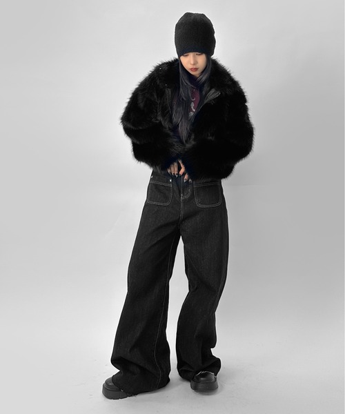 LVEU.(ラブユ.)の「【LVEU.】フロントポケットストレートデニムパンツ / ボトムス パンツ デニム ポケット ストレート バギー ワイド 切りっぱなし カジュアル ワンウォッシュ ブラック ZOZOTOWN限定(デニムパンツ・レディース・ブラック・FREE)」の13枚目の写真