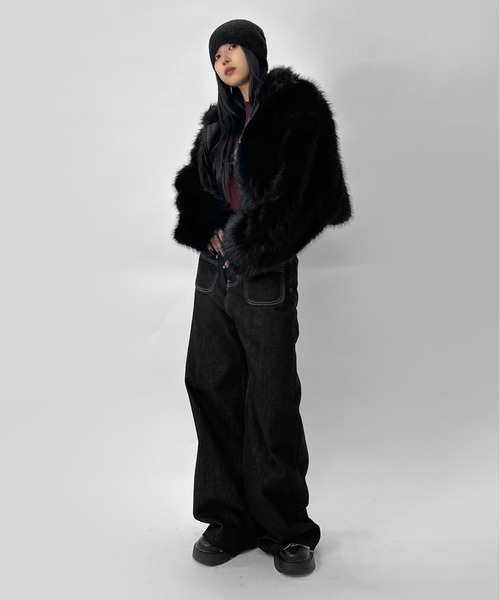 LVEU.(ラブユ.)の「【LVEU.】フロントポケットストレートデニムパンツ / ボトムス パンツ デニム ポケット ストレート バギー ワイド 切りっぱなし カジュアル ワンウォッシュ ブラック ZOZOTOWN限定(デニムパンツ・レディース・ブラック・FREE)」の14枚目の写真