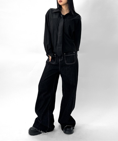 LVEU.(ラブユ.)の「【LVEU.】フロントポケットストレートデニムパンツ / ボトムス パンツ デニム ポケット ストレート バギー ワイド 切りっぱなし カジュアル ワンウォッシュ ブラック ZOZOTOWN限定(デニムパンツ・レディース・ブラック・FREE)」の18枚目の写真