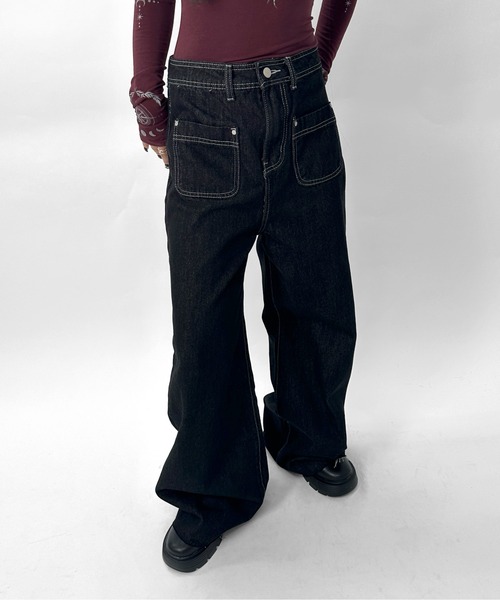 LVEU.(ラブユ.)の「【LVEU.】フロントポケットストレートデニムパンツ / ボトムス パンツ デニム ポケット ストレート バギー ワイド 切りっぱなし カジュアル ワンウォッシュ ブラック ZOZOTOWN限定(デニムパンツ・レディース・ブラック・FREE)」の7枚目の写真