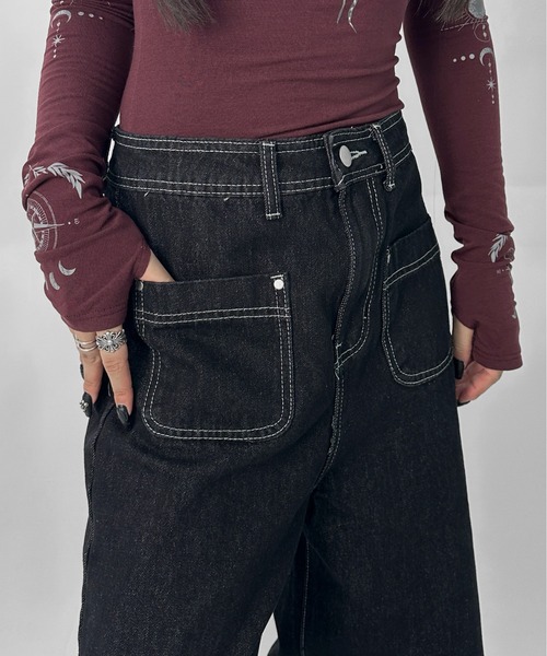 LVEU.(ラブユ.)の「【LVEU.】フロントポケットストレートデニムパンツ / ボトムス パンツ デニム ポケット ストレート バギー ワイド 切りっぱなし カジュアル ワンウォッシュ ブラック ZOZOTOWN限定(デニムパンツ・レディース・ブラック・FREE)」の9枚目の写真