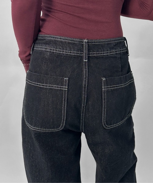LVEU.(ラブユ.)の「【LVEU.】フロントポケットストレートデニムパンツ / ボトムス パンツ デニム ポケット ストレート バギー ワイド 切りっぱなし カジュアル ワンウォッシュ ブラック ZOZOTOWN限定(デニムパンツ・レディース・ブラック・FREE)」の10枚目の写真