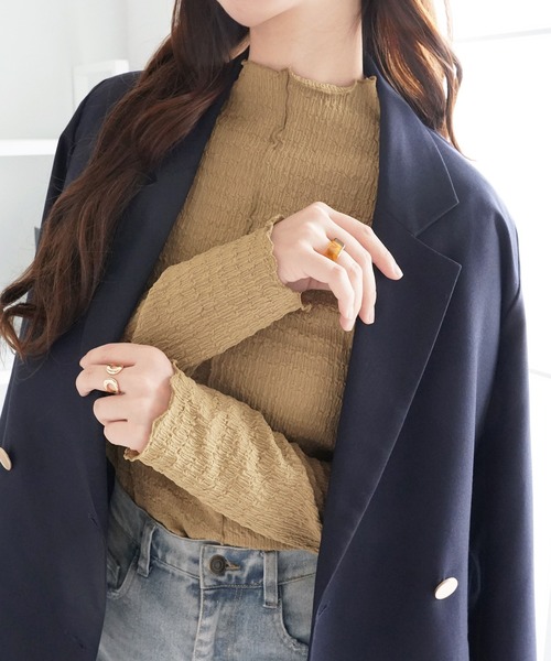 alotta(アロッタ)の「カットジャガードプチハイネックプルオーバー(Tシャツ/カットソー・レディース・ワインレッド/グレイッシュベージュ/ブラウン/アイボリー・L/M/LL)」の3枚目の写真