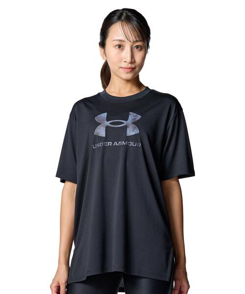 UNDER ARMOUR(アンダーアーマー)の「UAテック オーバーサイズド ビッグロゴ Tシャツ(トレーニング/レディース)(Tシャツ/カットソー・レディース・ブラック・S/M/L/XL)」の1枚目の写真