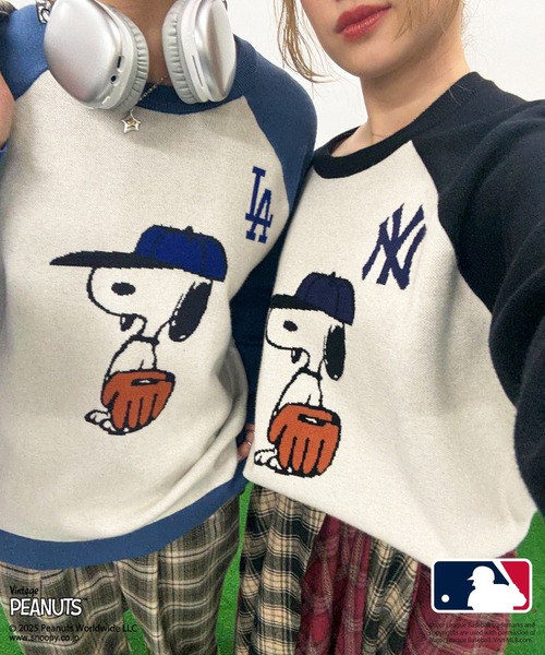 DOUBLE NAME（ダブルネーム）の「MLB×PEANUTSコラボ ジャガードラグランニット（ニット/セーター・レディース・ブルー/ブラック/ブラウン・FREE）」の12枚目の写真