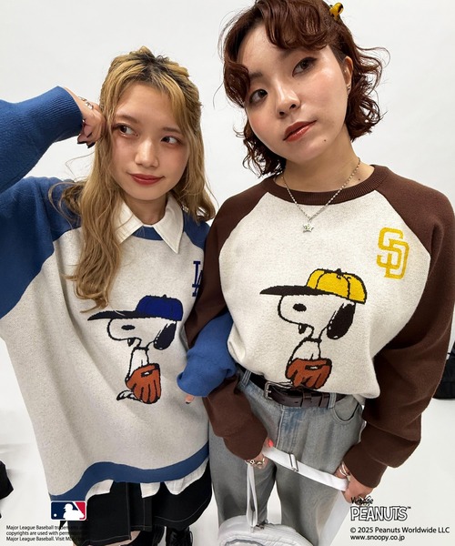 MLB×PEANUTSコラボ ジャガードラグランニット（ニット/セーター