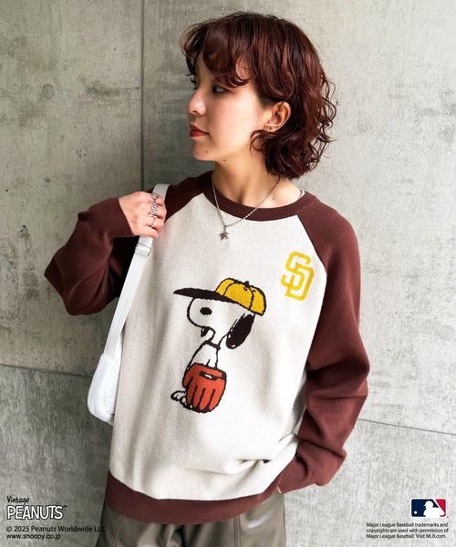 DOUBLE NAME（ダブルネーム）の「MLB×PEANUTSコラボ ジャガードラグランニット（ニット/セーター・レディース・ブルー/ブラック/ブラウン・FREE）」の17枚目の写真