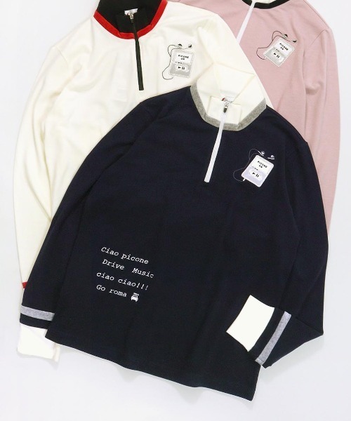 Picone CLUB（ピッコーネクラブ）の「ベロアライン保温起毛プルオーバー（Tシャツ/カットソー・レディース・ピンク/ネイビー/ホワイト・L/M/S）」の2枚目の写真