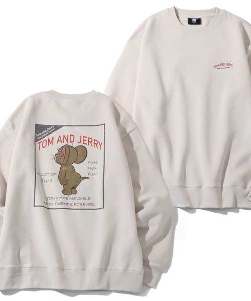 Tom&Jerry(トムアンドジェリー)の「【Tom & Jerry/トム & ジェリー】アートワークデザイン ユーズド風 クルーネック スウェット トレーナー 裏起毛(スウェット・メンズ・ダークブルー/アイボリー/ブラック系その他2/ブラック系その他・M/LL/L)」の3枚目の写真