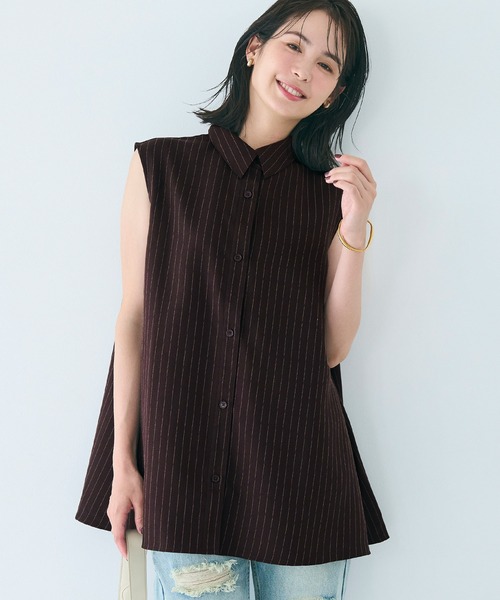 coca(coca)(コカ)の「ヘリンボーンストライプノースリーブブラウス(シャツ/ブラウス・レディース・ブラウン/チャコール・M/L)」の1枚目の写真