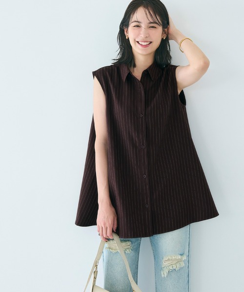 coca(coca)(コカ)の「ヘリンボーンストライプノースリーブブラウス(シャツ/ブラウス・レディース・ブラウン/チャコール・M/L)」の4枚目の写真