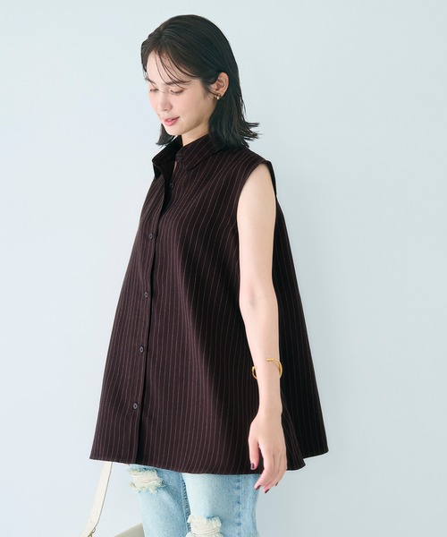 coca(coca)(コカ)の「ヘリンボーンストライプノースリーブブラウス(シャツ/ブラウス・レディース・ブラウン/チャコール・M/L)」の3枚目の写真