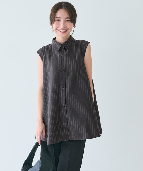 coca(coca)(コカ)の「ヘリンボーンストライプノースリーブブラウス(シャツ/ブラウス・レディース・ブラウン/チャコール・M/L)」の5枚目の写真