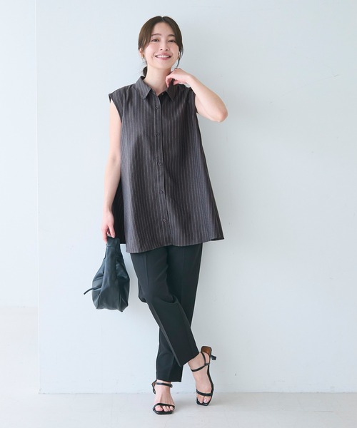 coca(coca)(コカ)の「ヘリンボーンストライプノースリーブブラウス(シャツ/ブラウス・レディース・ブラウン/チャコール・M/L)」の9枚目の写真