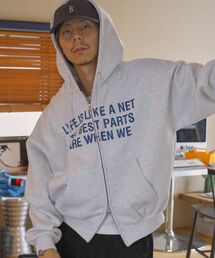 【FFEIN（フェイン）】ヘビーウエイトぼかしロゴ立体フードジップパーカー / パーカー 裏起毛 ジップ 刺繍 ロゴ フーディ ダブルジップ