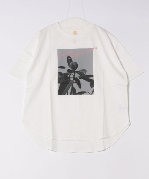 Q(キュー)の「ドライタッチプラントフォトT(Tシャツ/カットソー・レディース・ホワイト/バーガンディー・MEDIUM)」の3枚目の写真