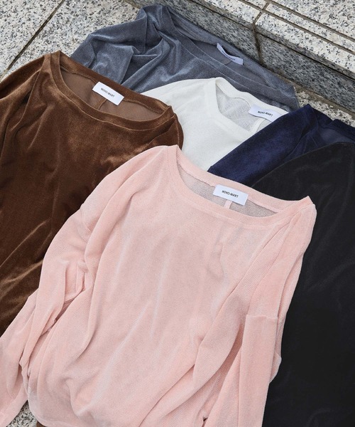 MONO-MART（モノマート）の「シアーベロアクルーネックプルオーバー（Tシャツ/カットソー・レディース・ブラック/アイボリー/ピンク/ダークブラウン/チャコール/ネイビー/サックスブルー/モカ・FREE）」の10枚目の写真